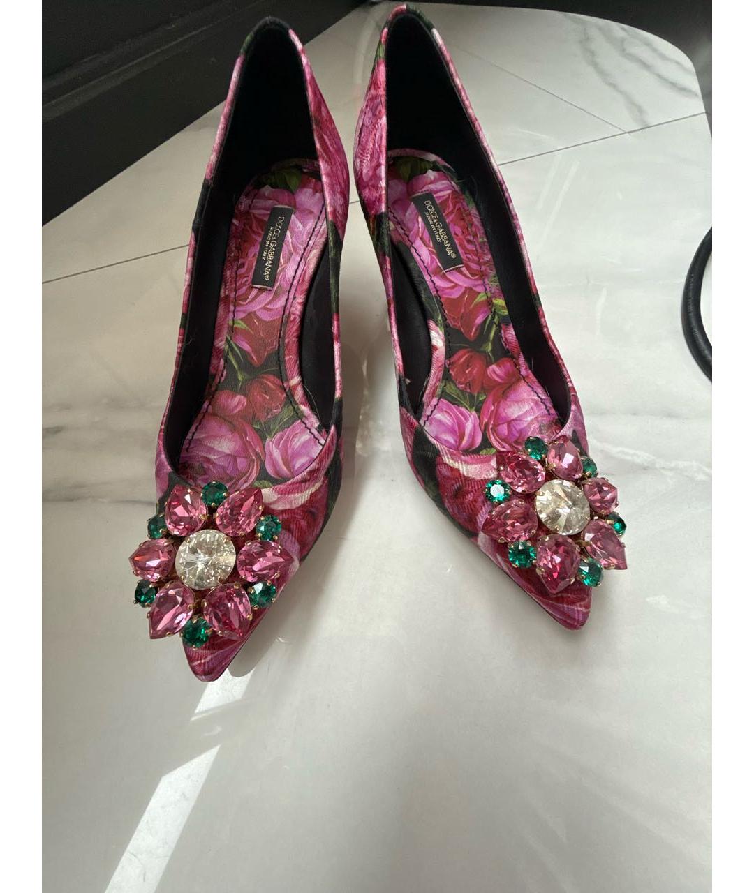 DOLCE&GABBANA Розовые текстильные лодочки на низком каблуке, фото 3