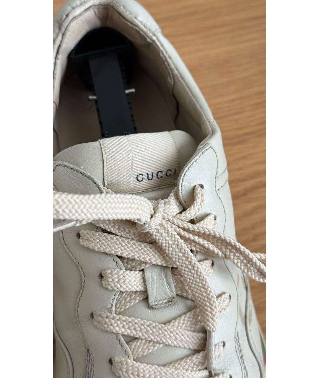 GUCCI Бежевые кожаные низкие кроссовки / кеды, фото 6