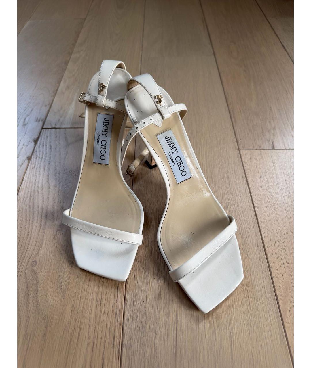 JIMMY CHOO Белые кожаные босоножки, фото 2
