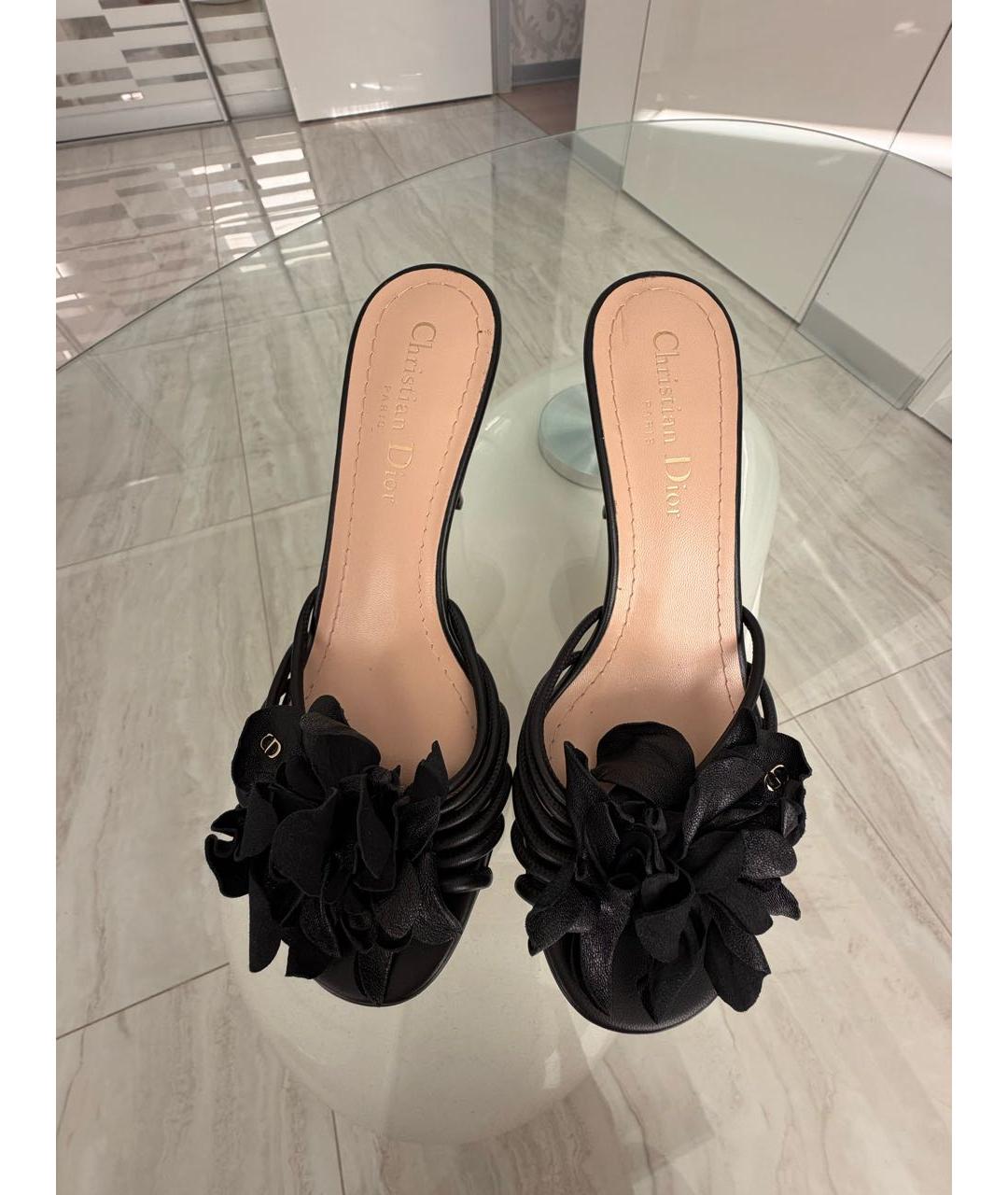 CHRISTIAN DIOR Черные кожаные мюли, фото 2