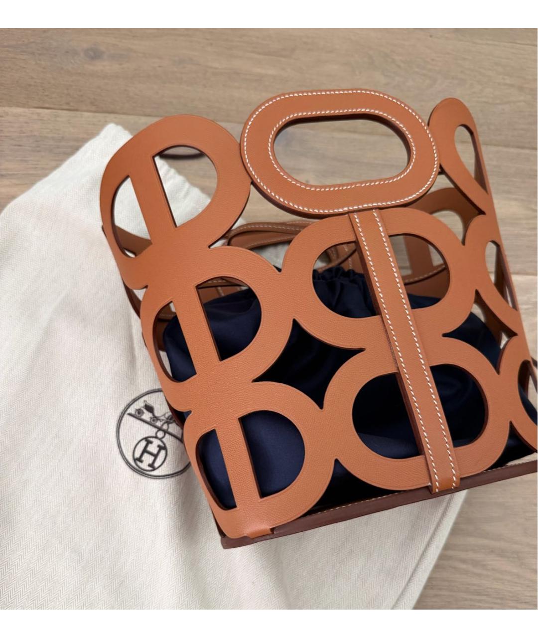 HERMES Горчичная кожаная пляжная сумка, фото 6