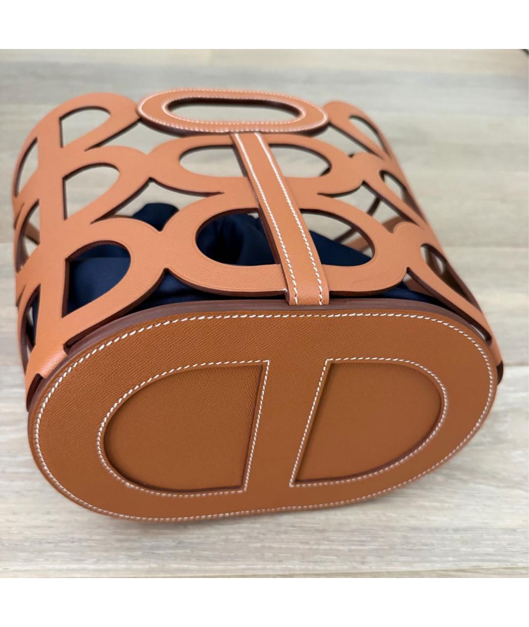 HERMES Горчичная кожаная пляжная сумка, фото 5