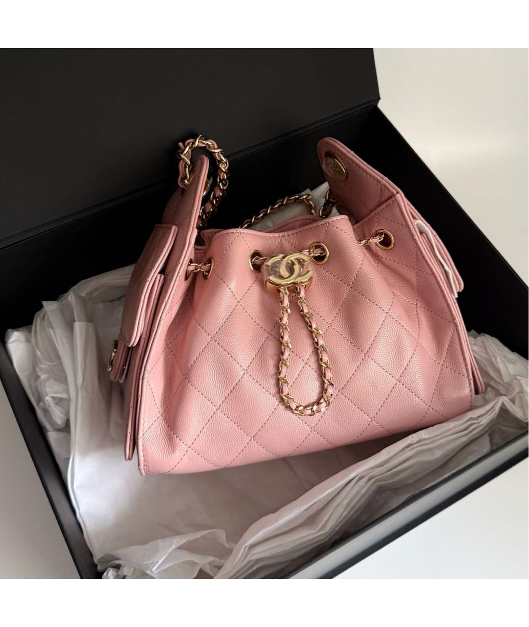 CHANEL Розовая кожаная сумка тоут, фото 5