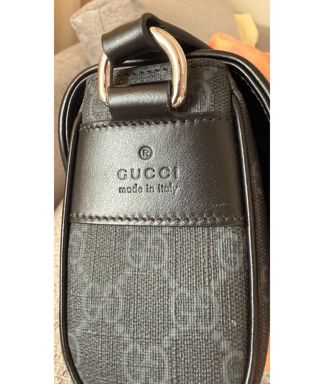 GUCCI Антрацитовая сумка на плечо из канвы, фото 5