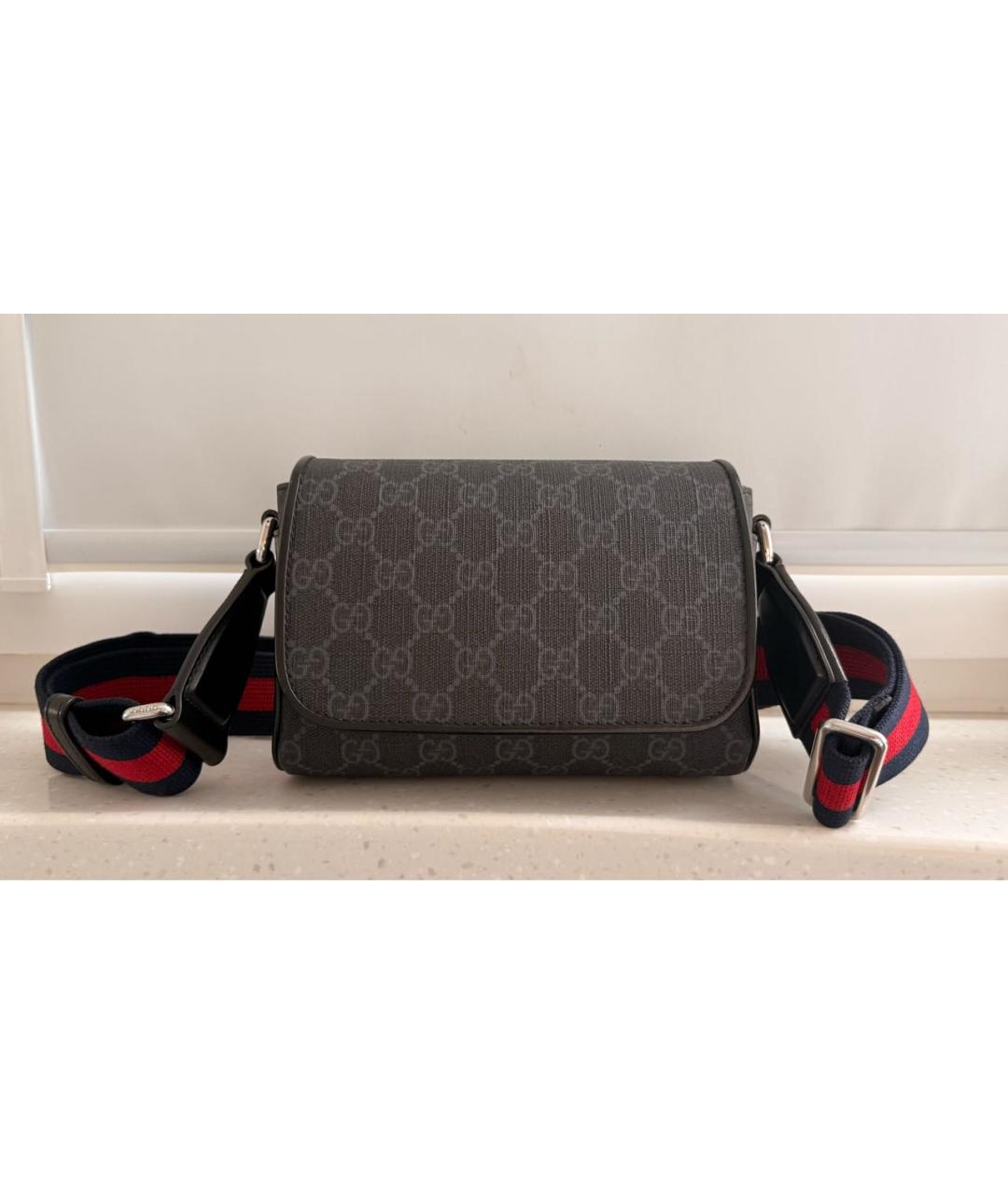 GUCCI Антрацитовая сумка на плечо из канвы, фото 9