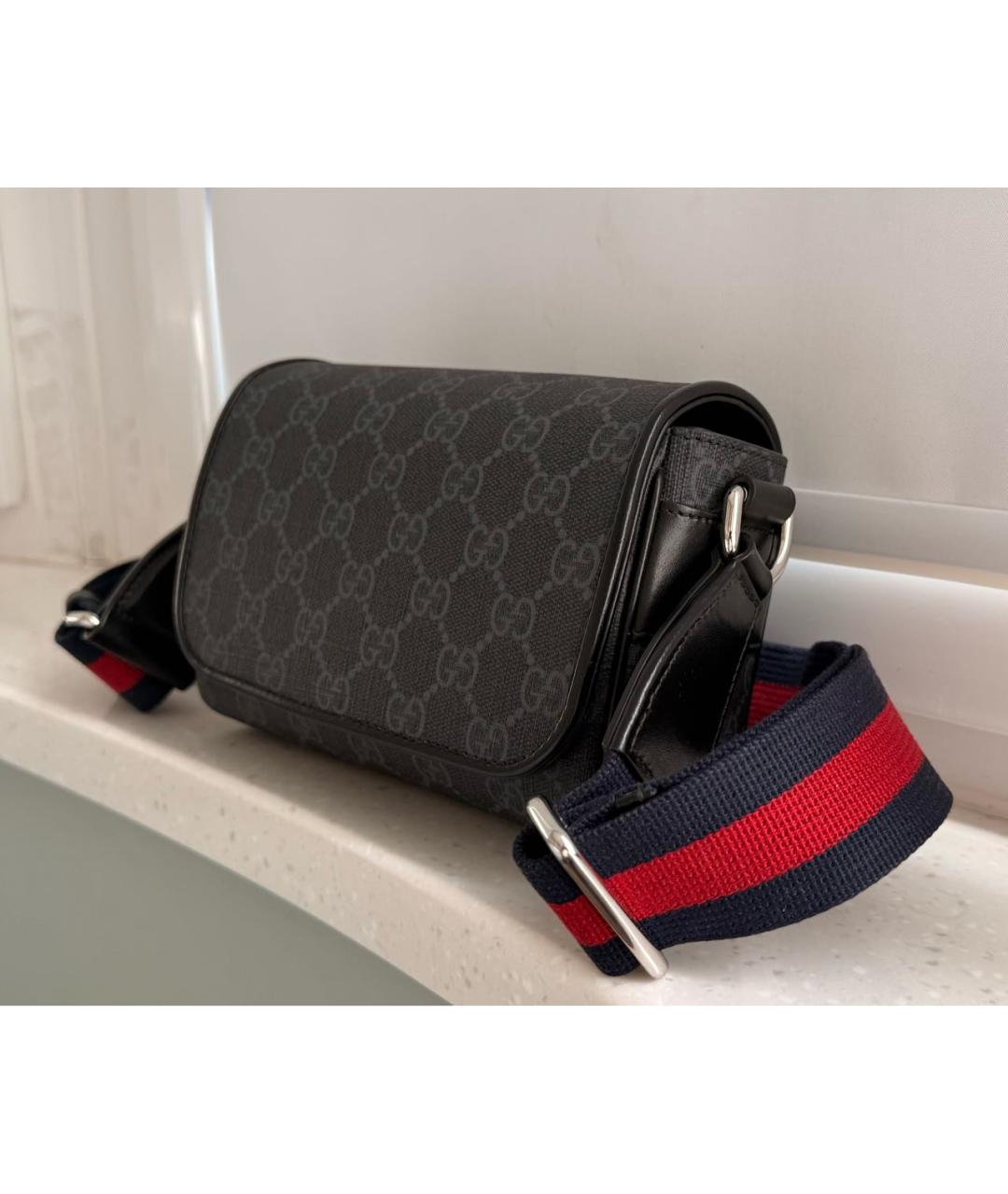 GUCCI Антрацитовая сумка на плечо из канвы, фото 2