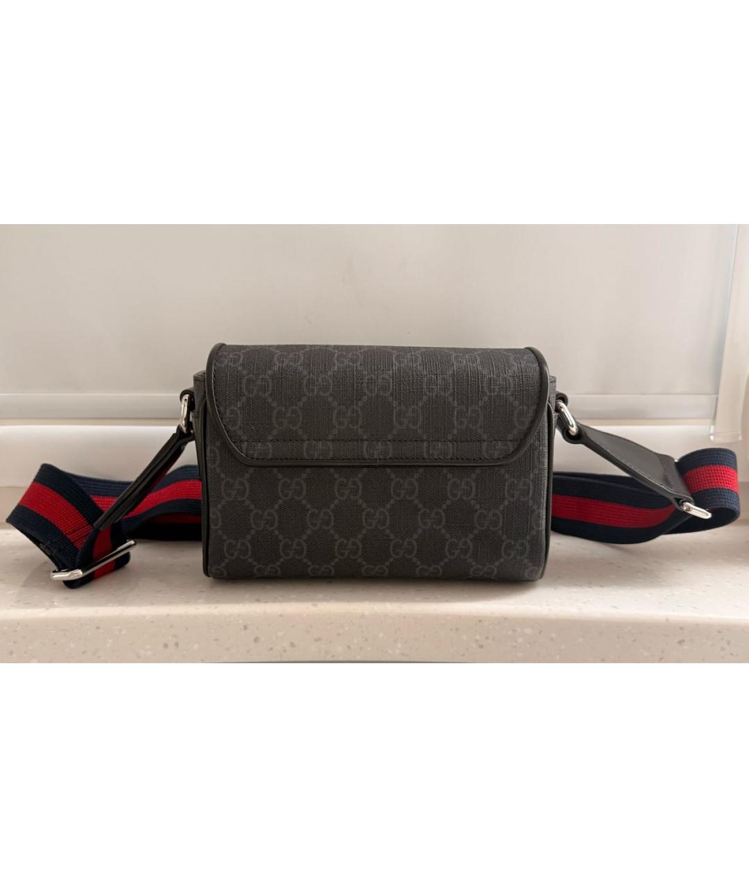 GUCCI Антрацитовая сумка на плечо из канвы, фото 3