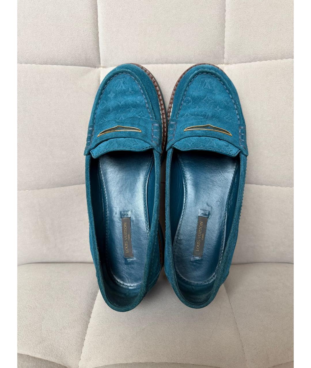 LOUIS VUITTON Бирюзовые замшевые лоферы, фото 3