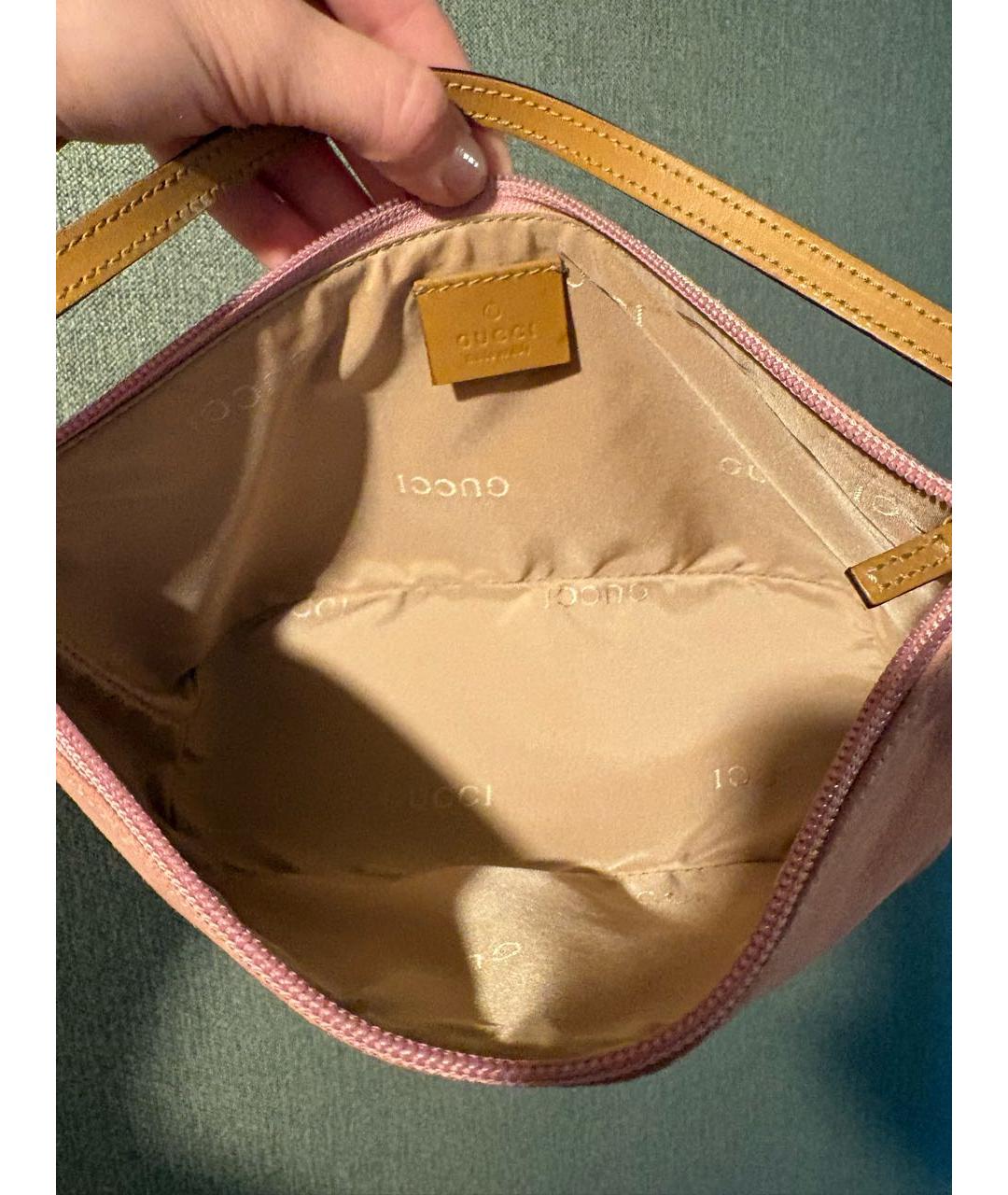 GUCCI Розовая замшевая сумка с короткими ручками, фото 8