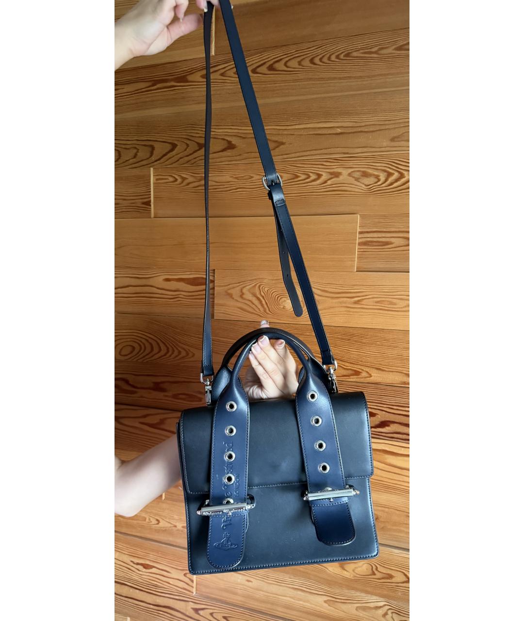 VIVIENNE WESTWOOD Темно-синяя кожаная сумка с короткими ручками, фото 5