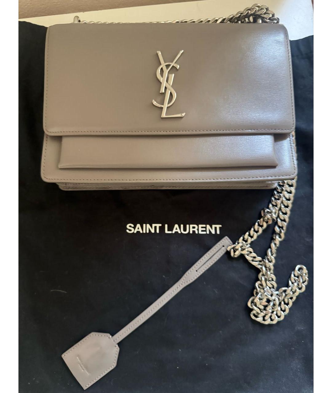 SAINT LAURENT Серая кожаная сумка через плечо, фото 9
