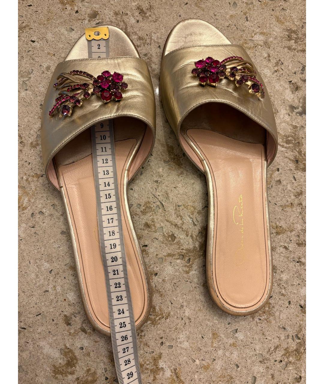 OSCAR DE LA RENTA Золотые кожаные шлепанцы, фото 4