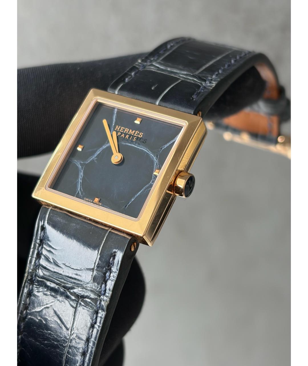 HERMES Черные часы из розового золота, фото 5