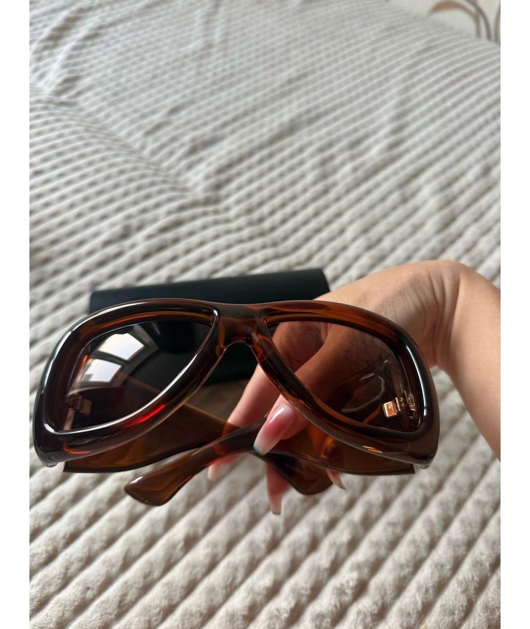 SAINT LAURENT Коричневые пластиковые солнцезащитные очки, фото 2