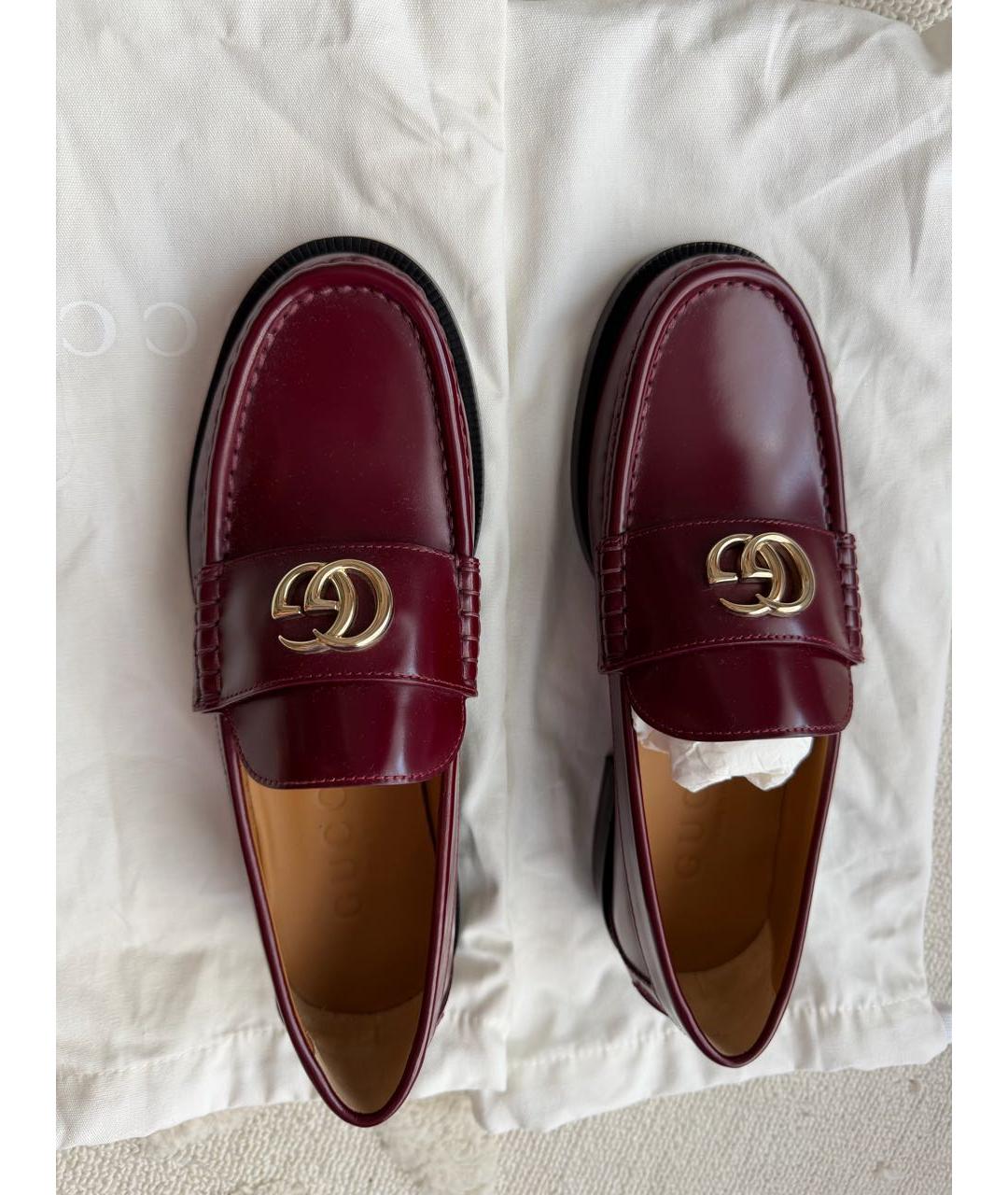 GUCCI Бордовые кожаные лоферы, фото 2