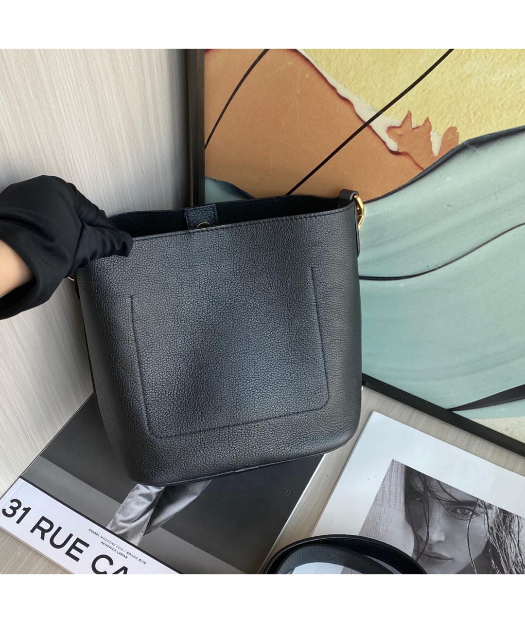 LOUIS VUITTON Черная кожаная сумка через плечо, фото 4