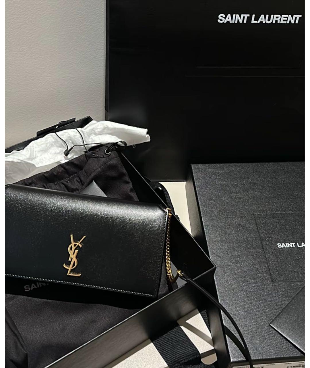 SAINT LAURENT Черная кожаная сумка через плечо, фото 3