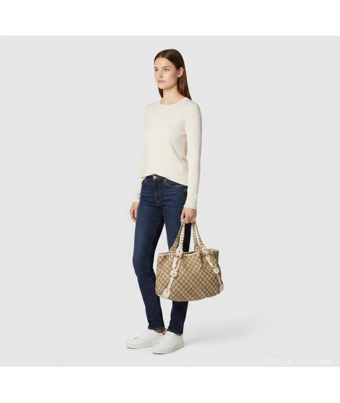GUCCI Бежевая тканевая сумка тоут, фото 5