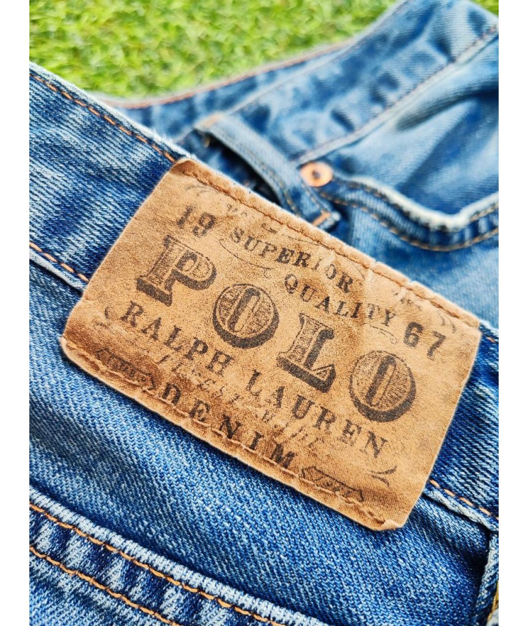 POLO RALPH LAUREN Голубые хлопковые прямые джинсы, фото 8