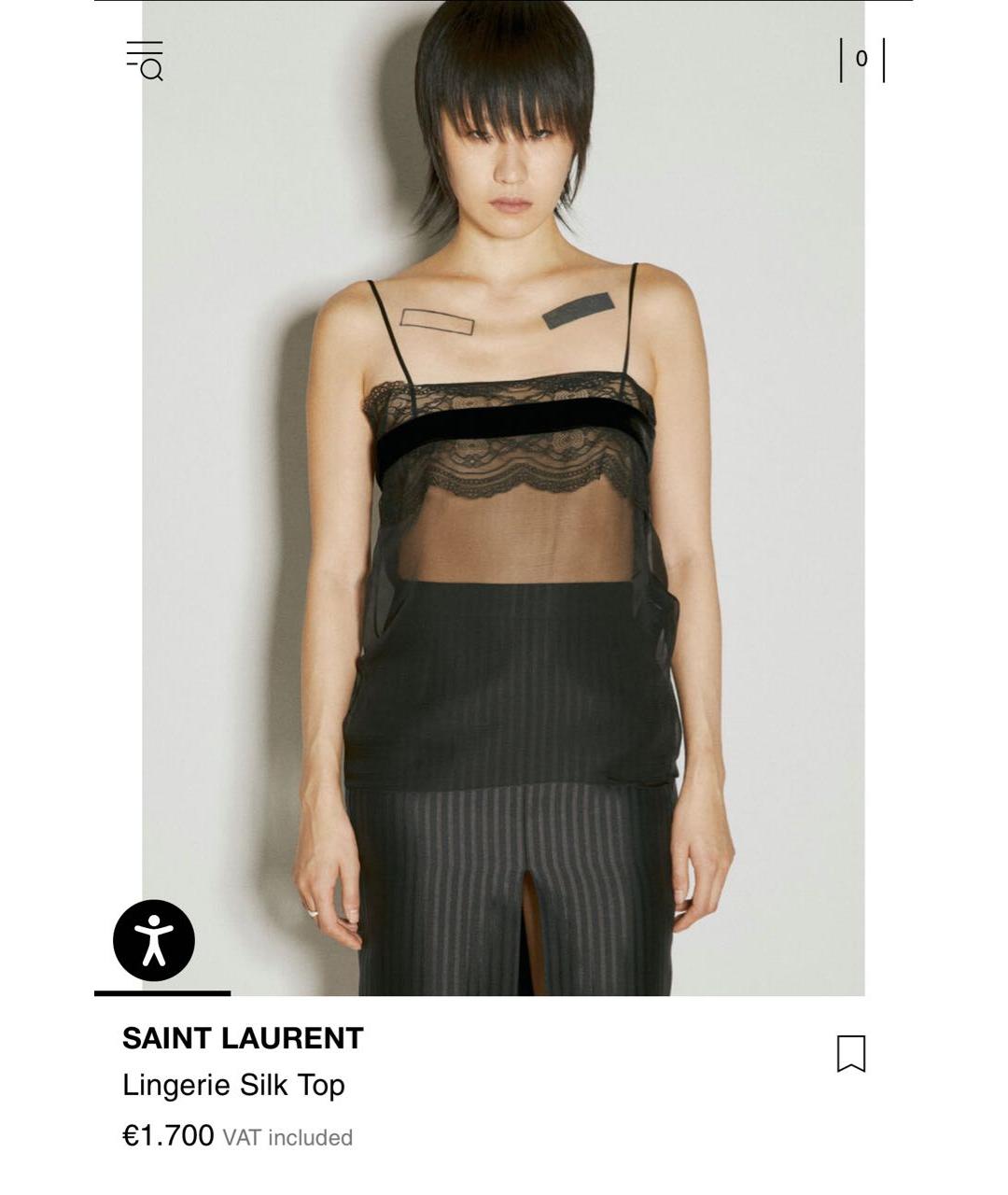 SAINT LAURENT Черная шелковая майка, фото 8