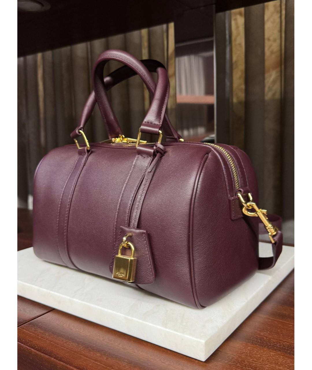 CELINE Бордовая кожаная сумка с короткими ручками, фото 7