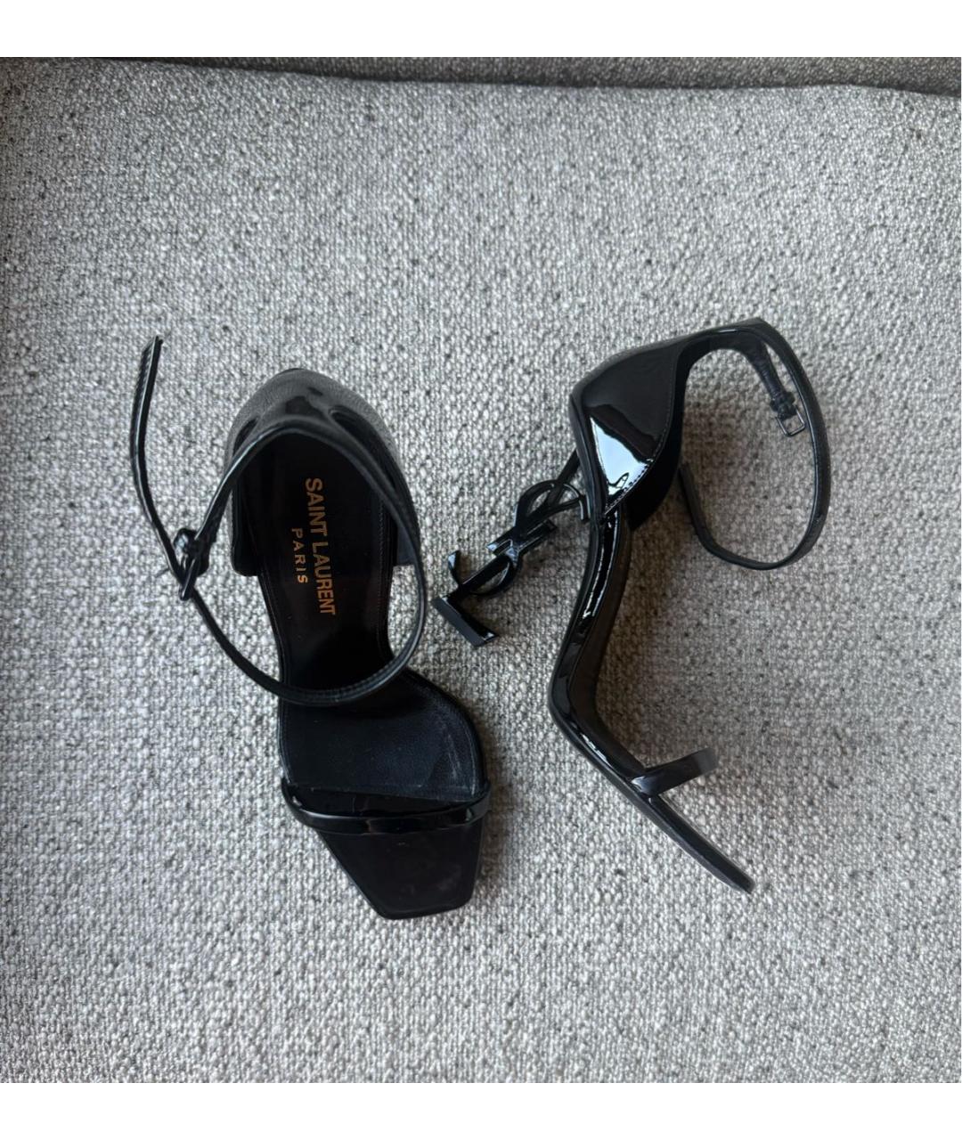 SAINT LAURENT Черные босоножки из лакированной кожи, фото 6