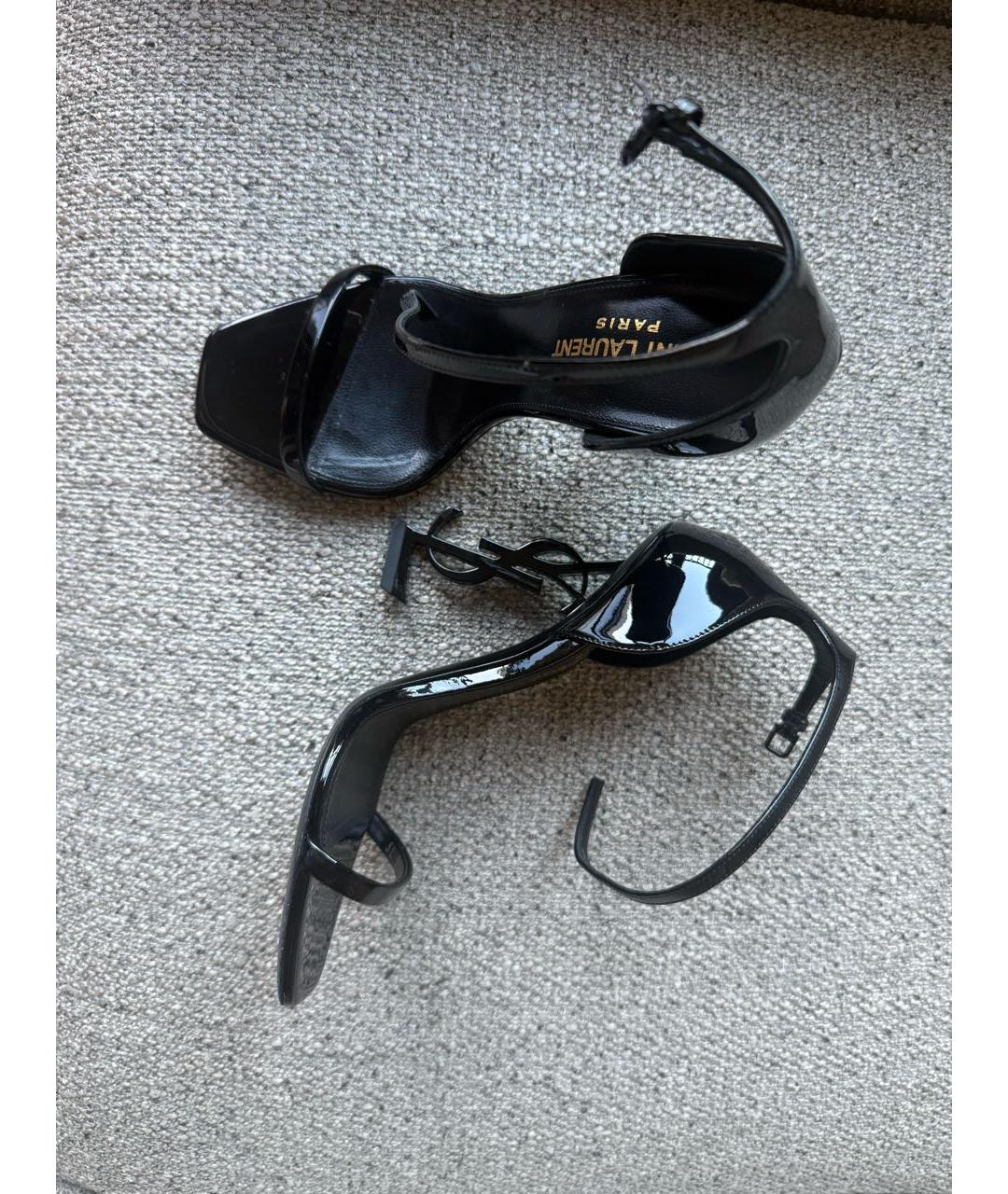 SAINT LAURENT Черные босоножки из лакированной кожи, фото 4
