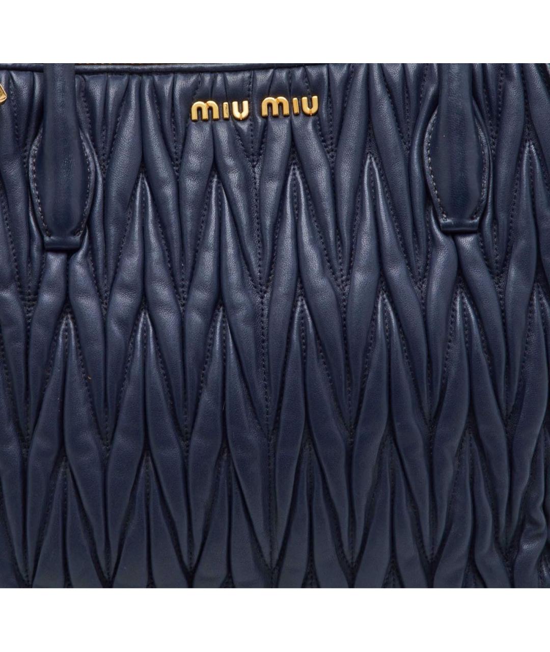 MIU MIU Темно-синяя кожаная сумка с короткими ручками, фото 7