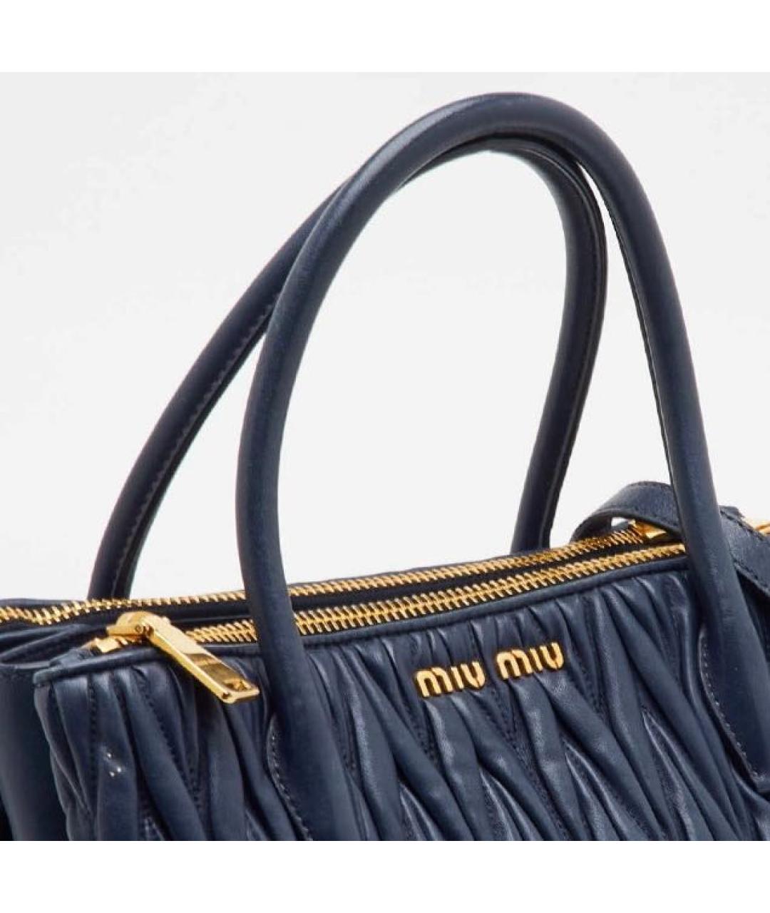 MIU MIU Темно-синяя кожаная сумка с короткими ручками, фото 8