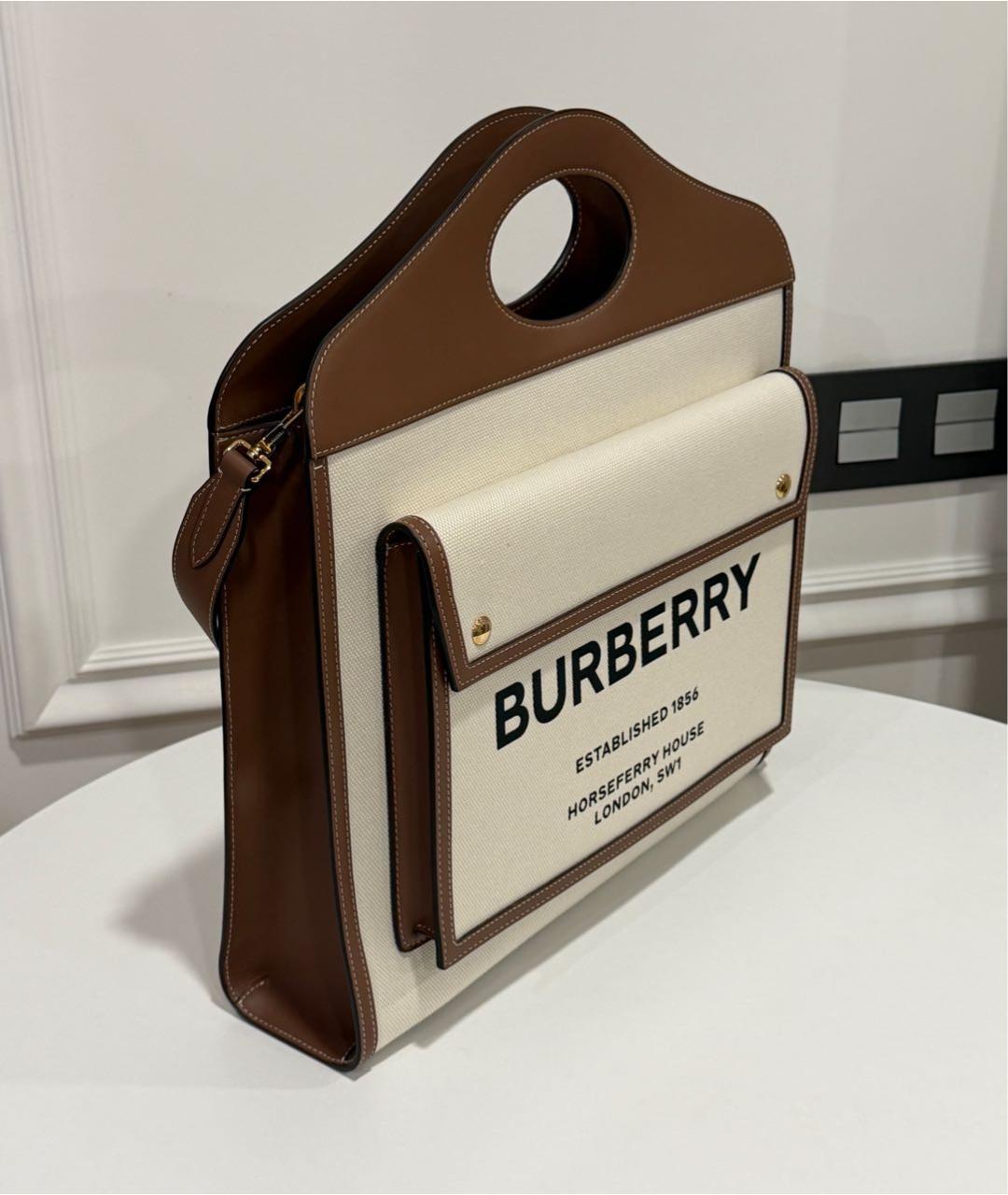 BURBERRY Бежевая сумка тоут из канвы, фото 2
