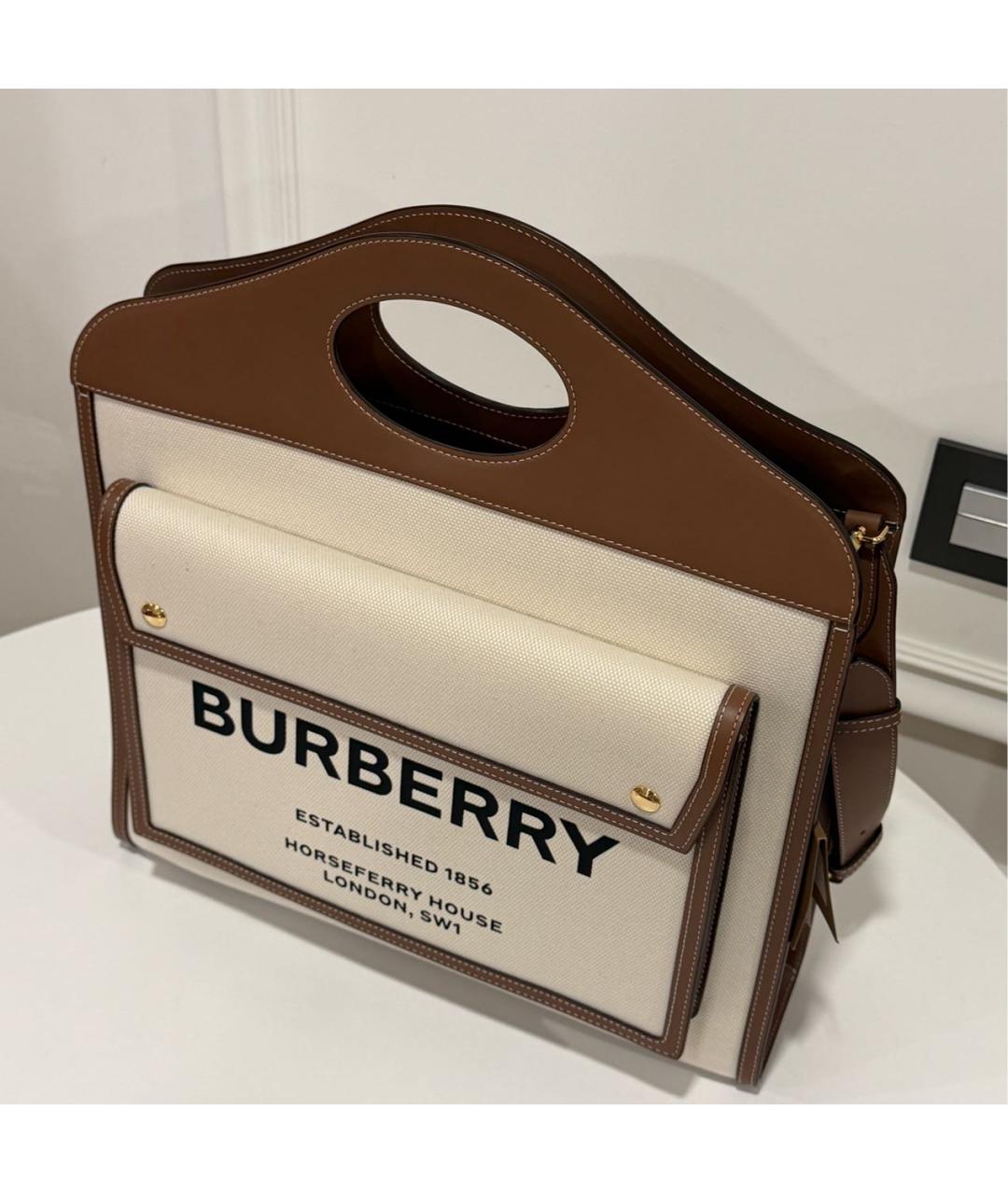 BURBERRY Бежевая сумка тоут из канвы, фото 6