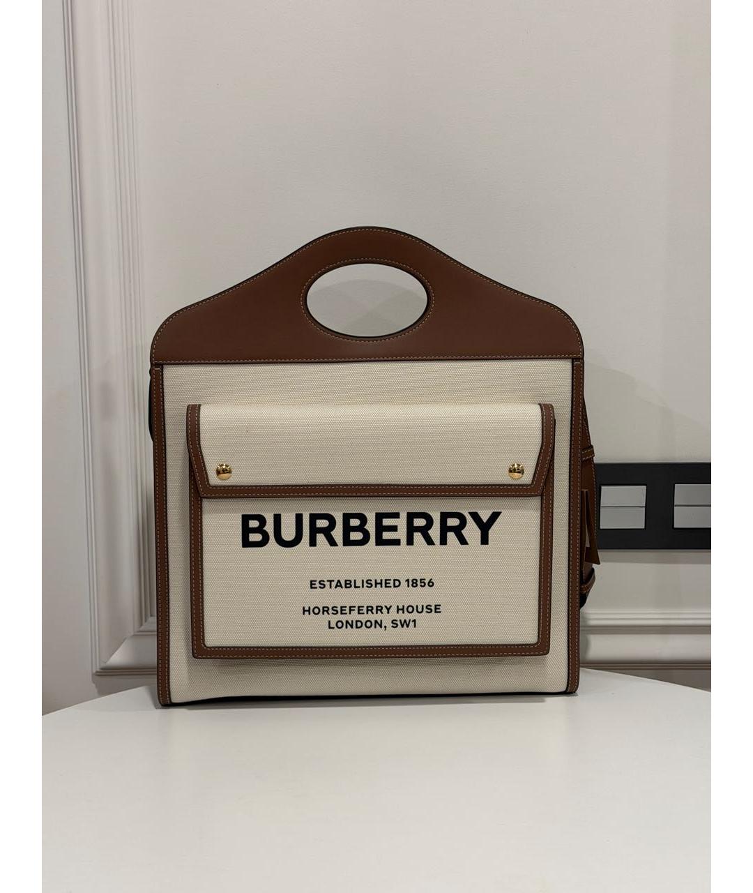 BURBERRY Бежевая сумка тоут из канвы, фото 7
