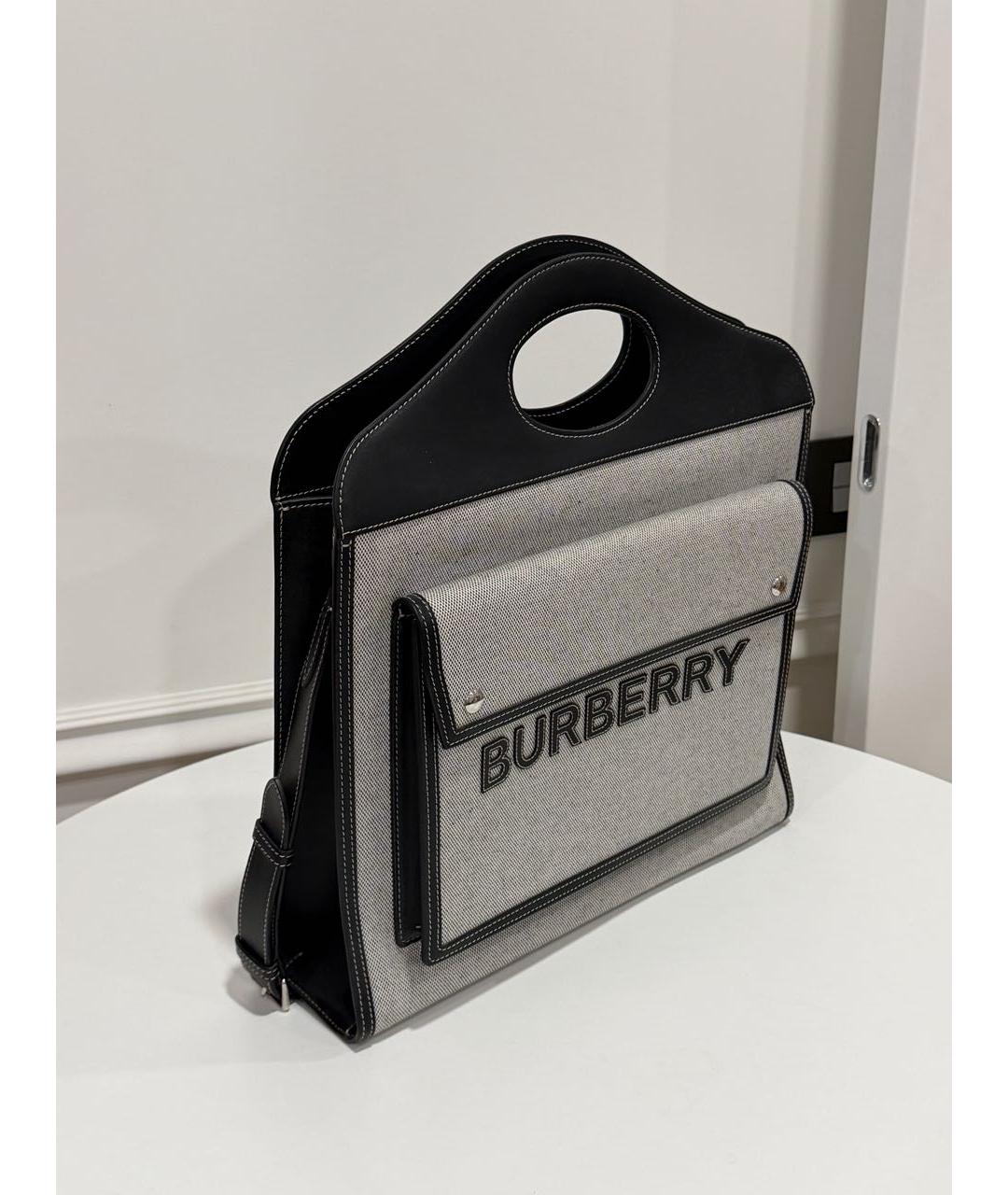 BURBERRY Серая сумка тоут из канвы, фото 2