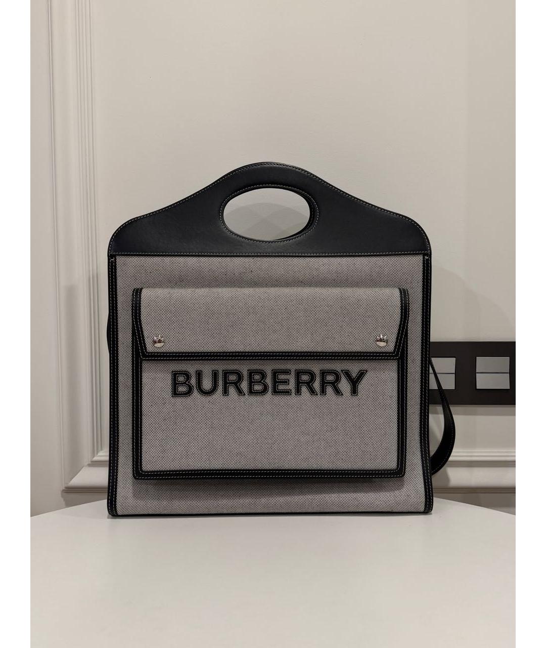 BURBERRY Серая сумка тоут из канвы, фото 6