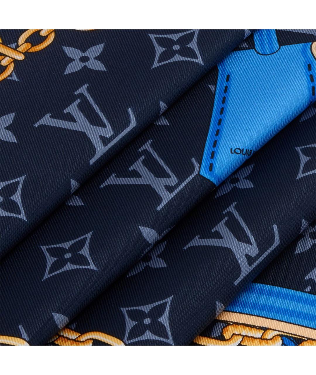 LOUIS VUITTON Синий шелковый платок, фото 3