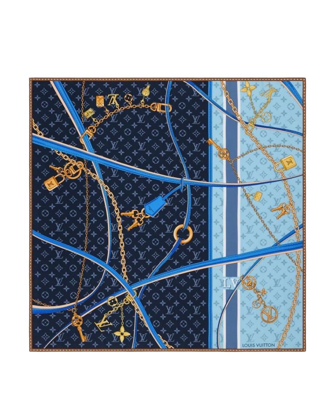 LOUIS VUITTON Синий шелковый платок, фото 1