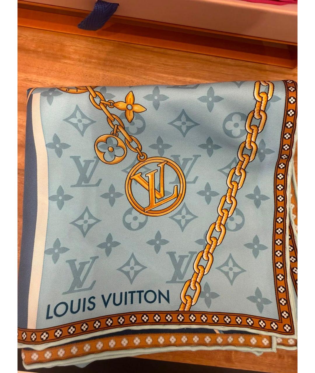 LOUIS VUITTON Синий шелковый платок, фото 6