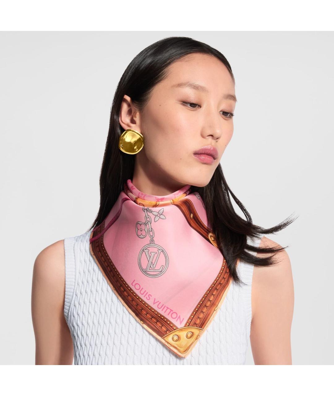 LOUIS VUITTON Розовый шелковый платок, фото 3