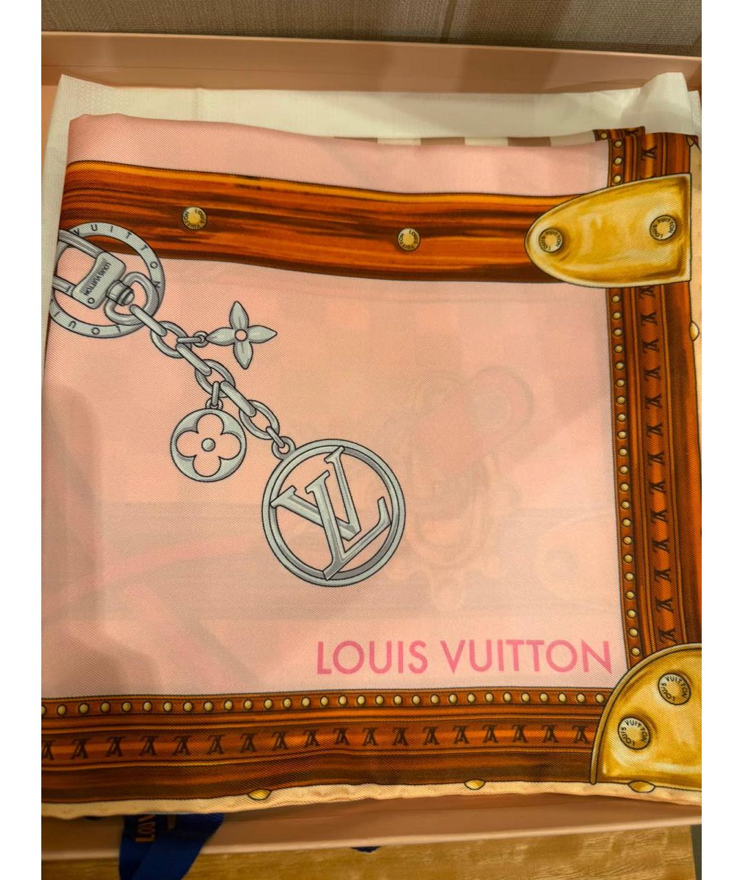 LOUIS VUITTON Розовый шелковый платок, фото 6