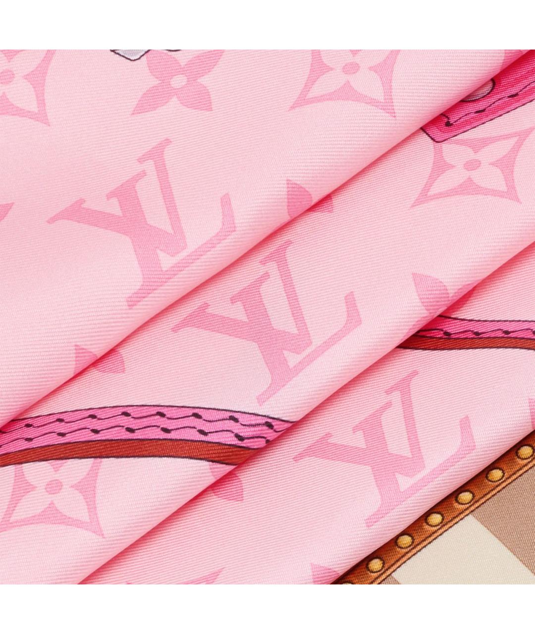 LOUIS VUITTON Розовый шелковый платок, фото 4