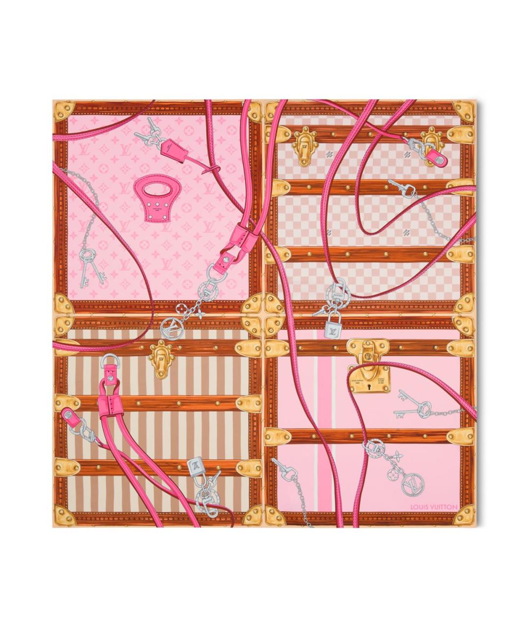 LOUIS VUITTON Розовый шелковый платок, фото 7