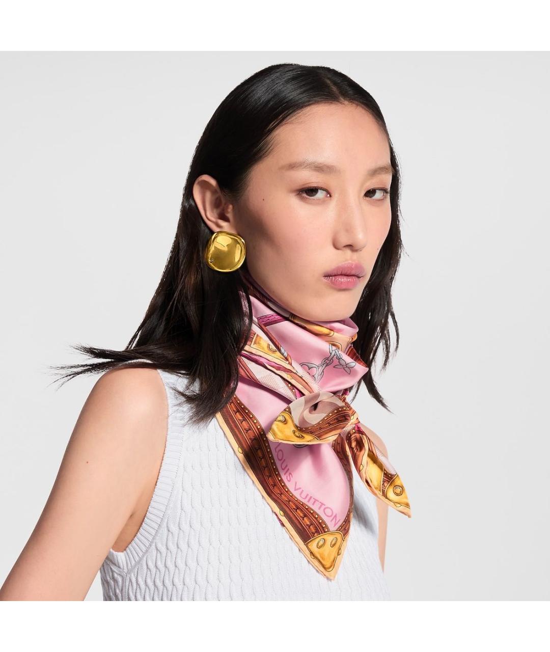 LOUIS VUITTON Розовый шелковый платок, фото 5