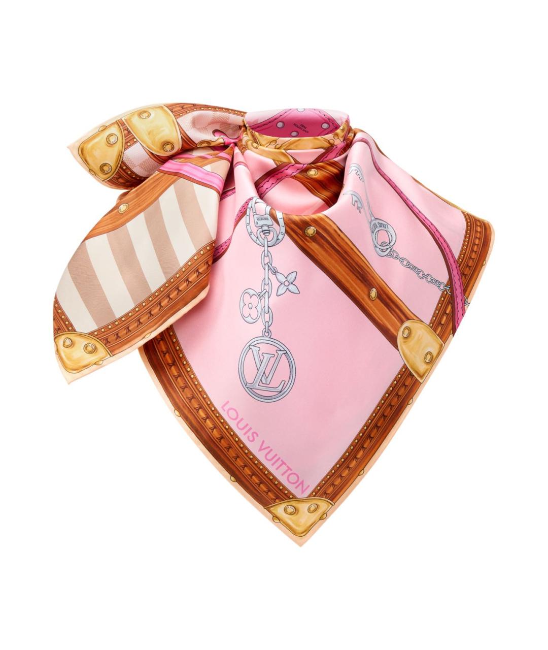 LOUIS VUITTON Розовый шелковый платок, фото 2