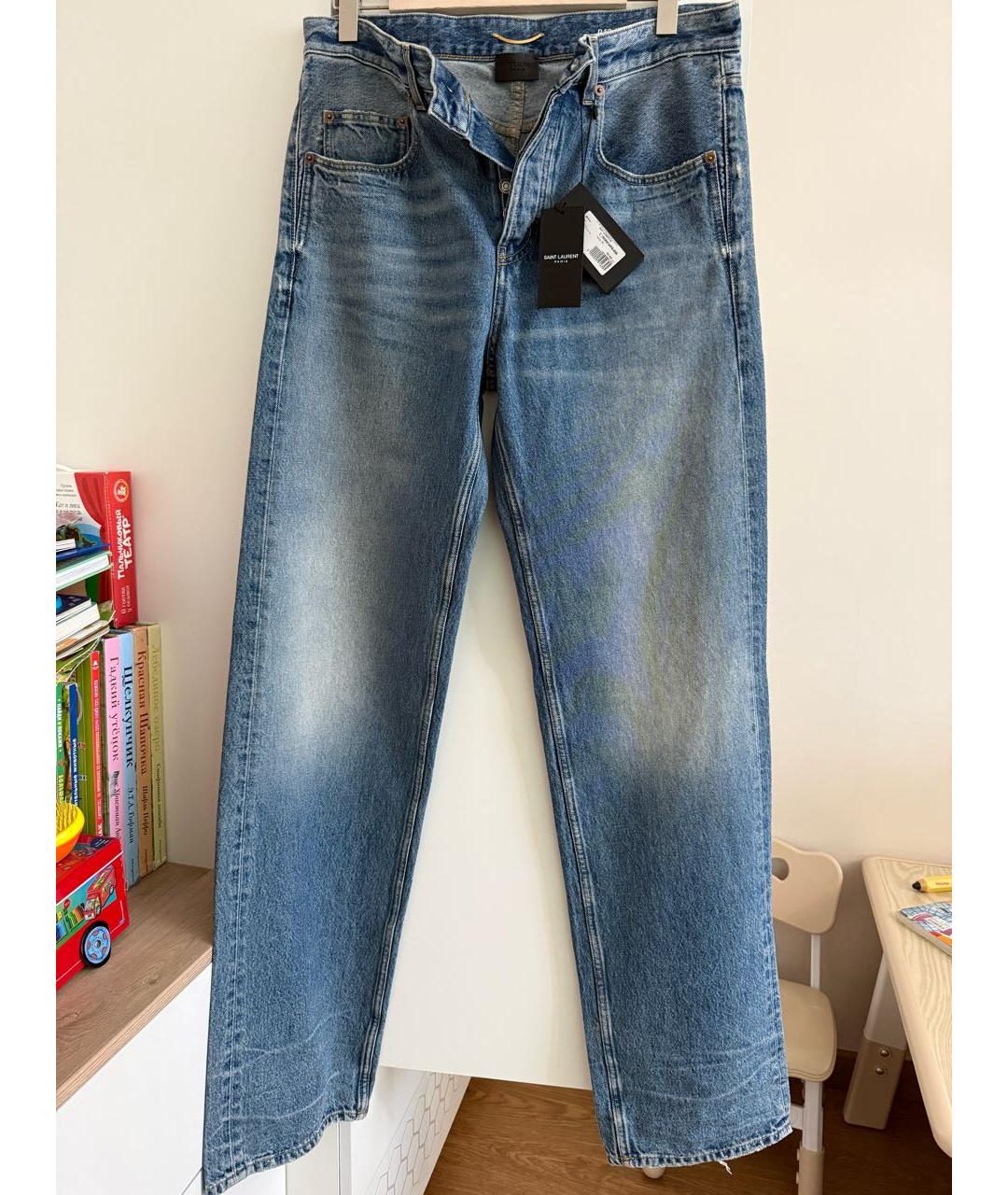SAINT LAURENT Синие хлопковые прямые джинсы, фото 4
