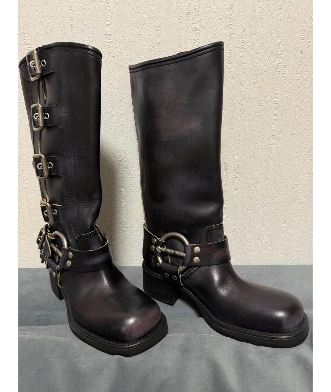 MIU MIU Черные кожаные сапоги, фото 2