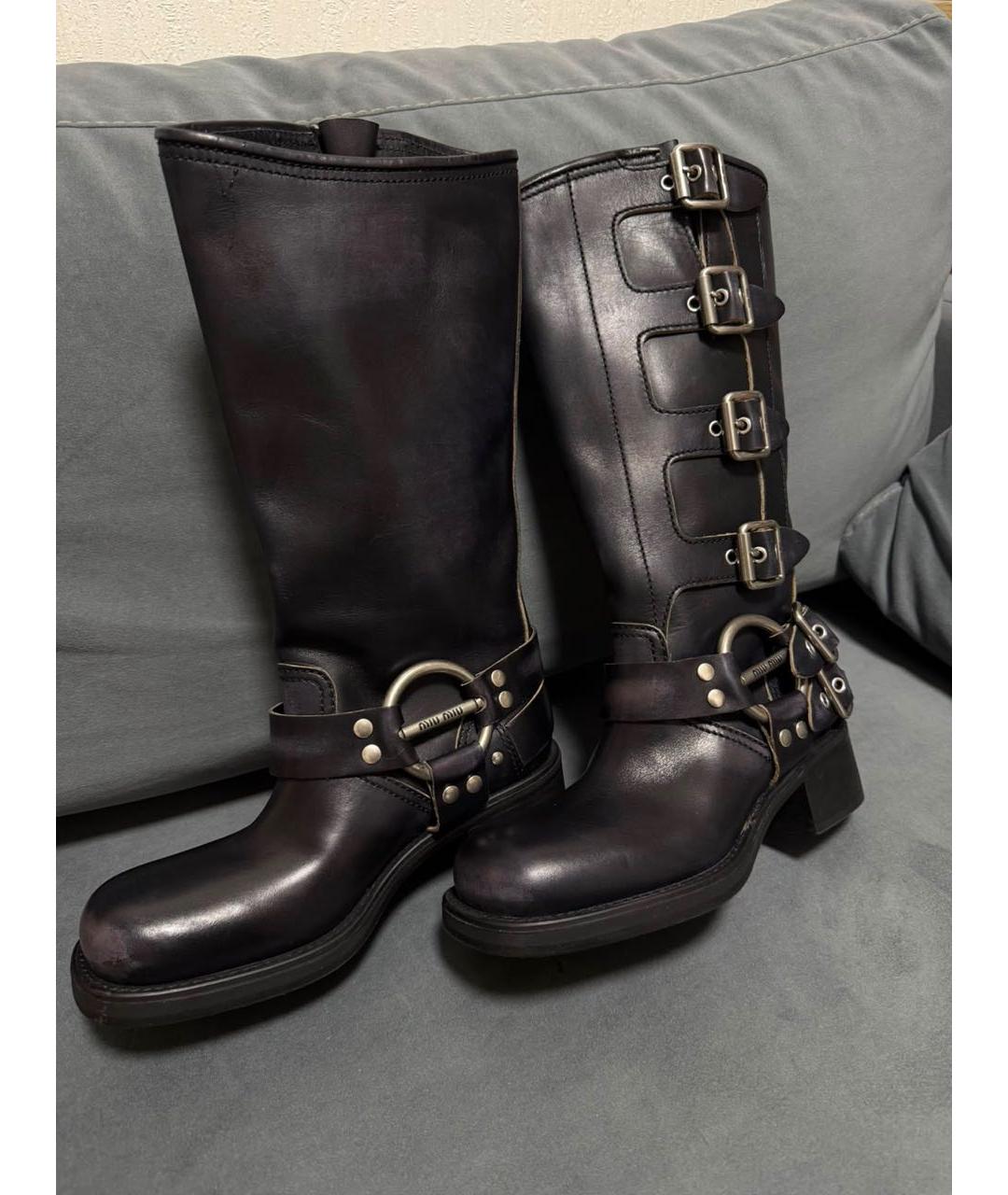MIU MIU Черные кожаные сапоги, фото 5