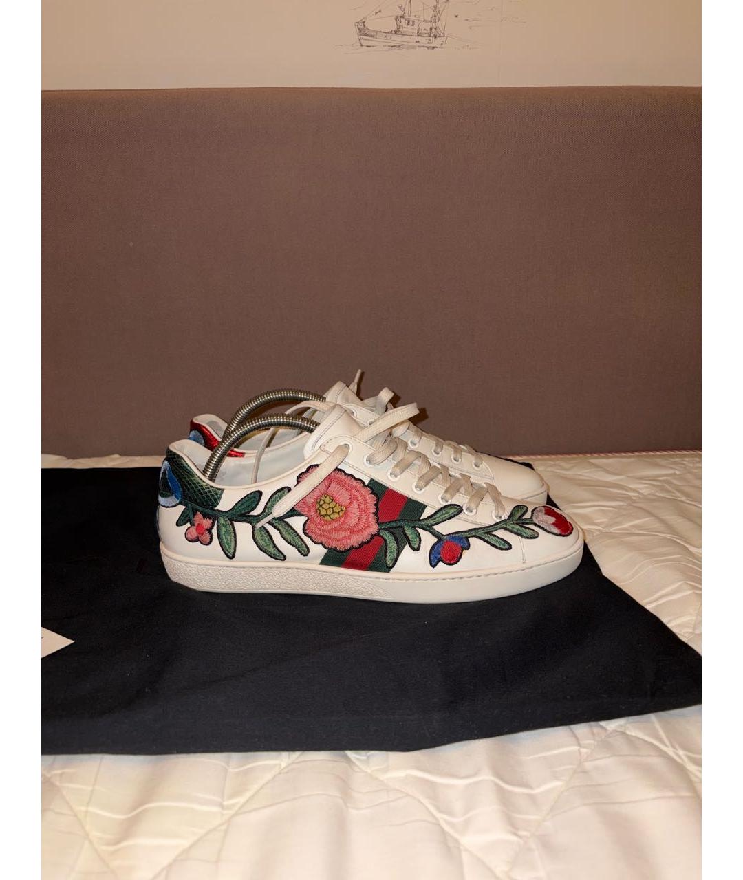 GUCCI Белые кожаные низкие кроссовки / кеды, фото 7