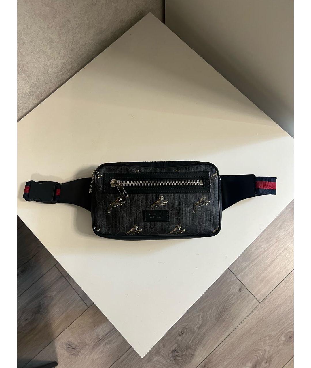 GUCCI Антрацитовая кожаная поясная сумка, фото 2
