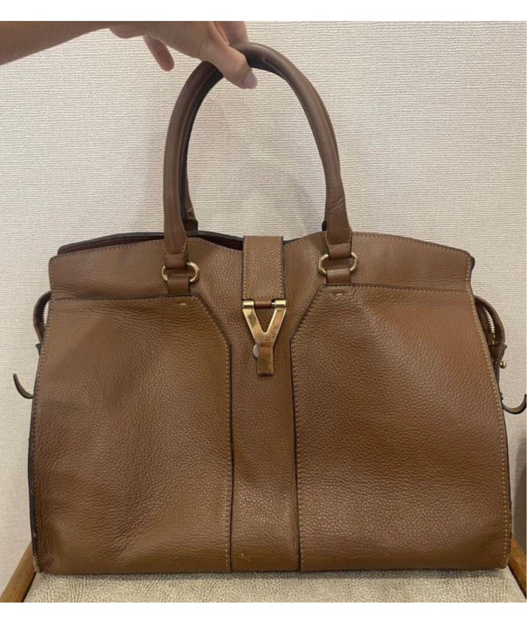 SAINT LAURENT Коричневая кожаная сумка тоут, фото 5