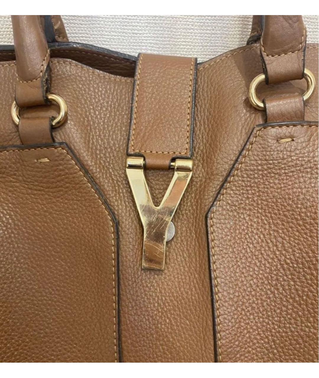 SAINT LAURENT Коричневая кожаная сумка тоут, фото 2